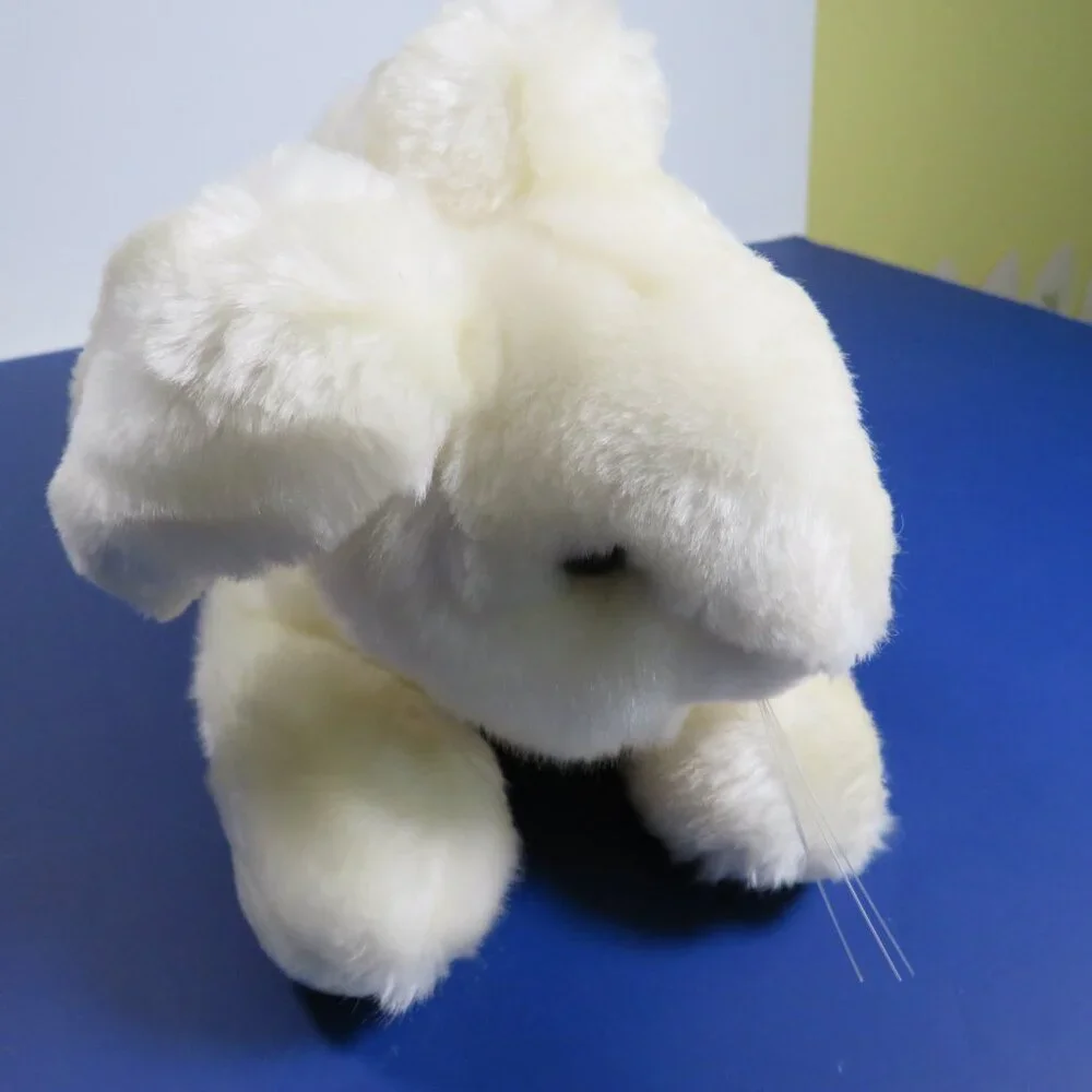 Vintage white bunny with plastic whiskers lying down Very Soft Easter REALISTIC